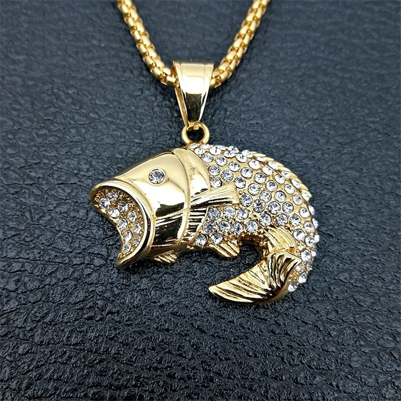 Hip Hop Ice Out Bling Rhinestones Fish Pendants Necklaces For Woman/Men Gold Color Stainless Steel Chain Hiphop Ocean Jewelry
Hip Hop Ice Out Bling Rhinestones Fish Pendants Necklaces For Woman/Men Gold Color Stainless Steel Chain Hiphop Ocean Jewelry