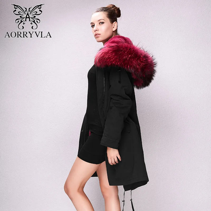 AORRYVLA 2017 Новинка женская меховая куртка парка для зимы длинное модель сшита из