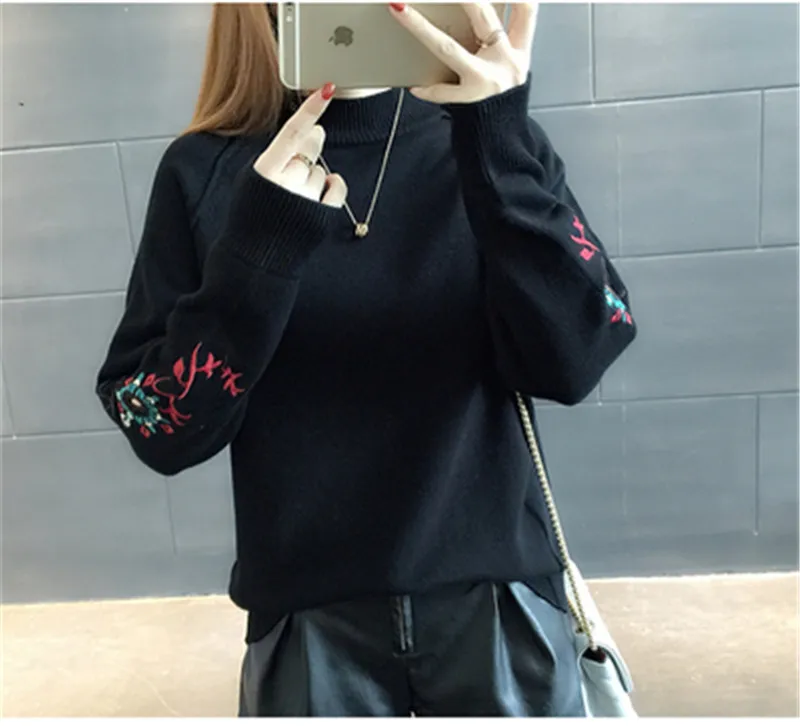 New Fashion 2018 Women Autumn Winter Embroidery Cat Brand Sweater Pullovers Warm Knitted Sweaters Pullover Lady PZ384 | Женская одежда