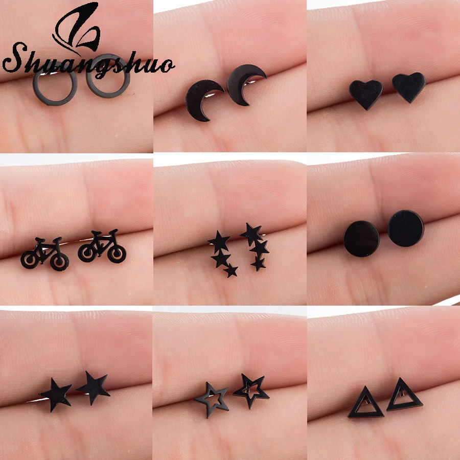 Shuangshuo Cute Moon Stud Earrings For Women Black Earings Stainless Steel Geometric Korean Earrings oorbellen boucle d'oreille
Shuangshuo Cute Moon Stud Earrings For Women Black Earings Stainless Steel Geometric Korean Earrings oorbellen boucle d'oreille