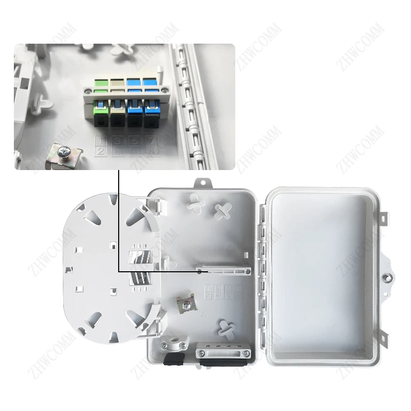 ZHWCOMM high quality 4 Core Fiber Optic Terminal Box FTTH Box Fiber Optic Distribution Box Free shipping 
ZHWCOMM high quality 4 Core Fiber Optic Terminal Box FTTH Box Fiber Optic Distribution Box Free shipping