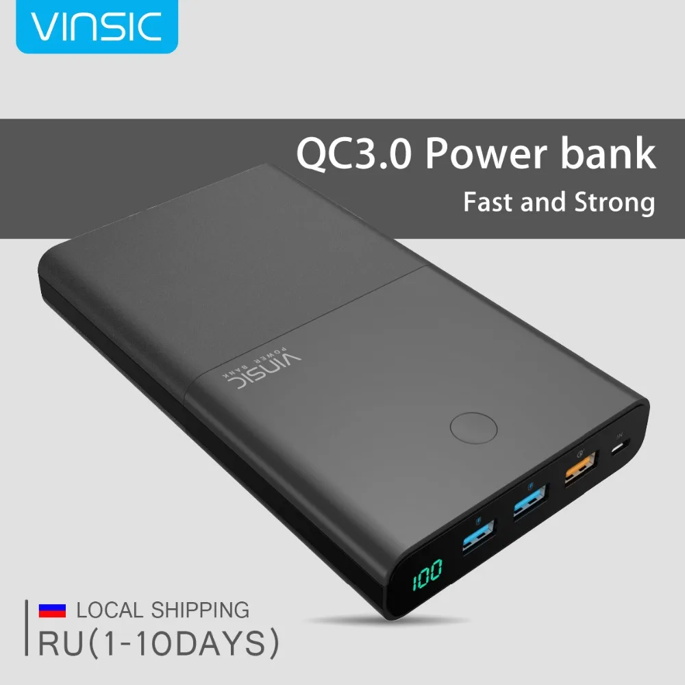 Vinsic 28000 мАч запасные аккумуляторы для телефонов 18650 QC3.0 Dual USB Quick Charge 3 0 внешний