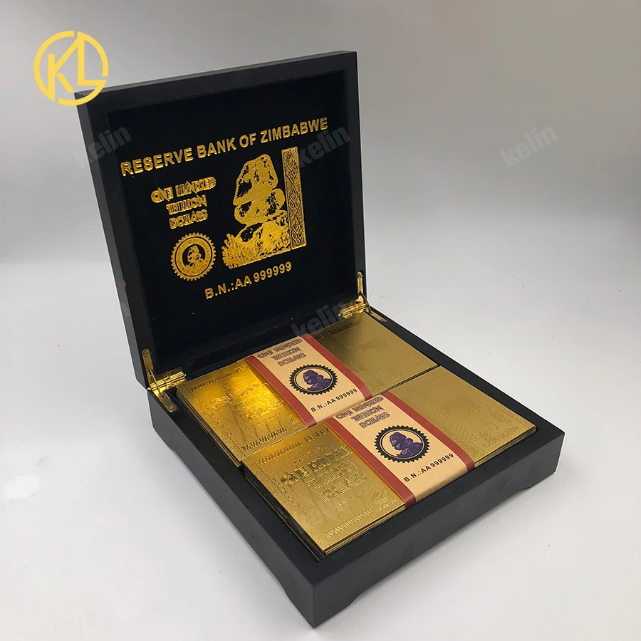 100pcs Fake Money 100 Trillion Dollars Zimbabwe Banknotes high quality Black Wooden Box 24K Gold Bills Money Album Gift Box
100pcs Fake Money 100 Trillion Dollars Zimbabwe Banknotes high quality Black Wooden Box 24K Gold Bills Money Album Gift Box