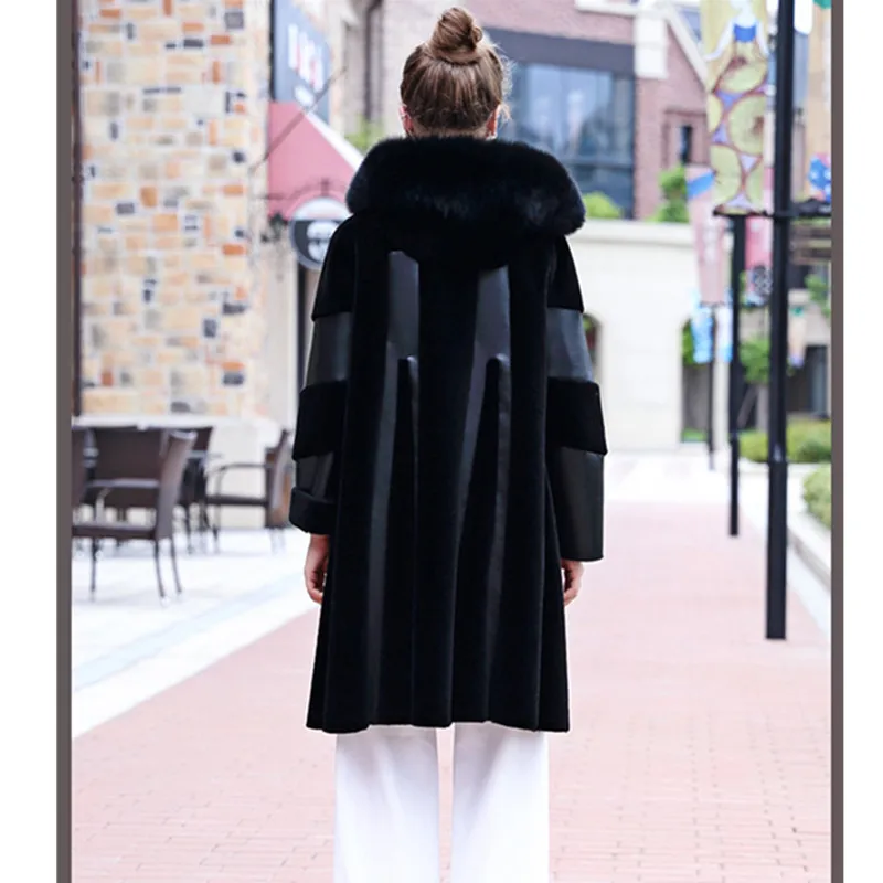 2017 новое модное женское зимнее пальто из натурального овечьего меха с капюшоном