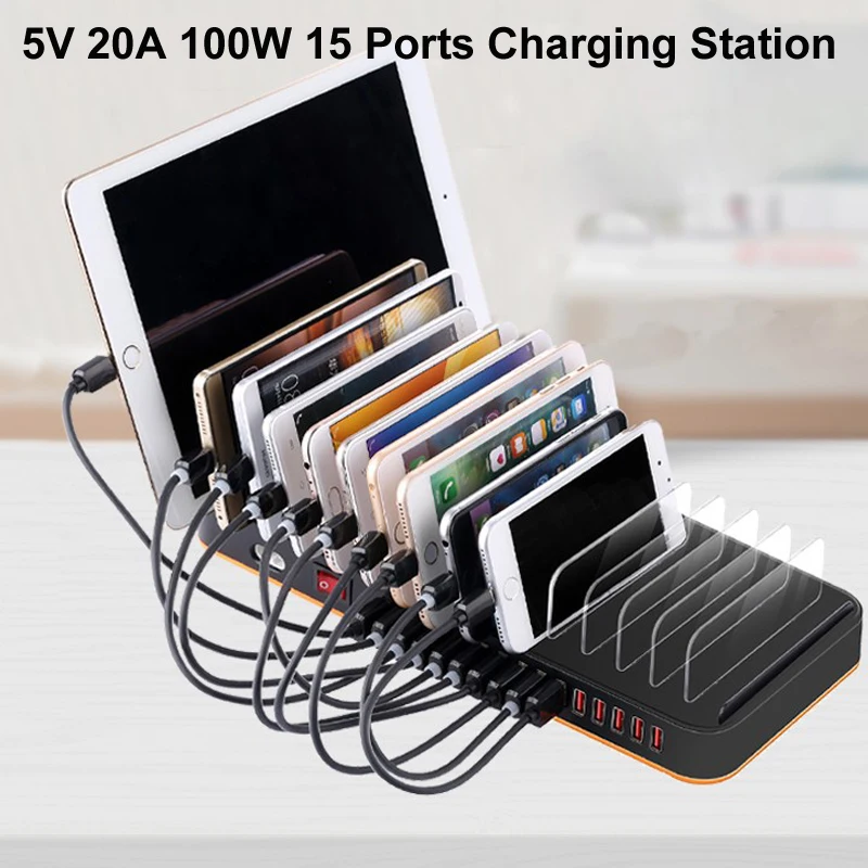 100W 15 Port USB Desktop Multi-Function Charging Station Dock Intelligent Smart charger with Bracket
100W 15 Port USB Desktop Multi-Function Charging Station Dock Intelligent Smart charger with Bracket
