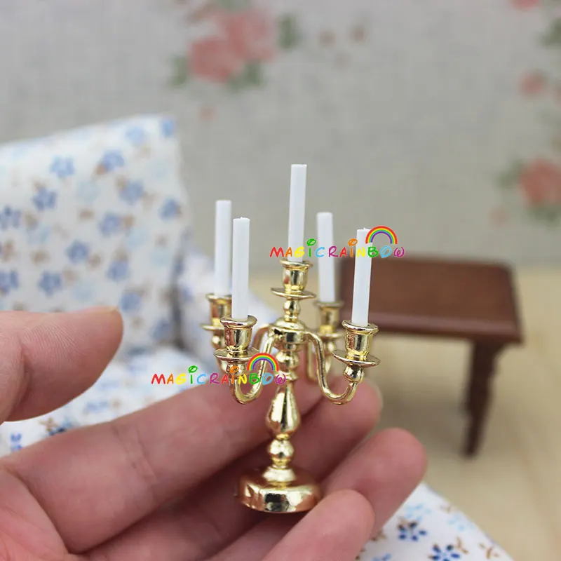1:12 Кукольный домик миниатюры пять белых свечей светильник с держателем модель