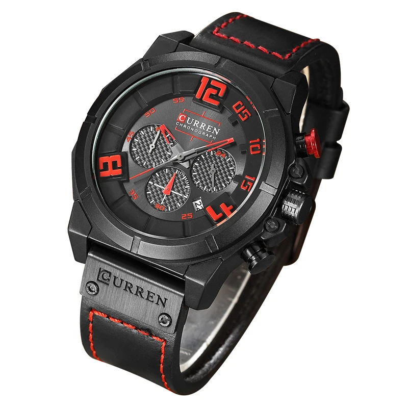 Luxury Brand Curren Chronograph Men Sports Watches Waterproof Quartz Wrist Watch Leather Strap Male Clock relogio masculino | Наручные