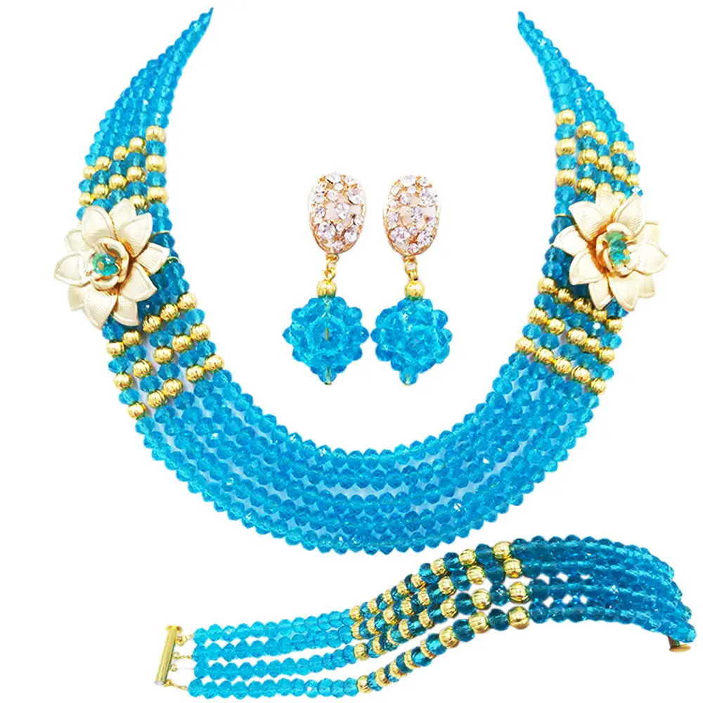 Fashion Lake Blue Crystal Beaded Multi Strands Necklaces Sets Nigerian Wedding African Beads Jewelry Set 5-XSH24
Fashion Lake Blue Crystal Beaded Multi Strands Necklaces Sets Nigerian Wedding African Beads Jewelry Set 5-XSH24