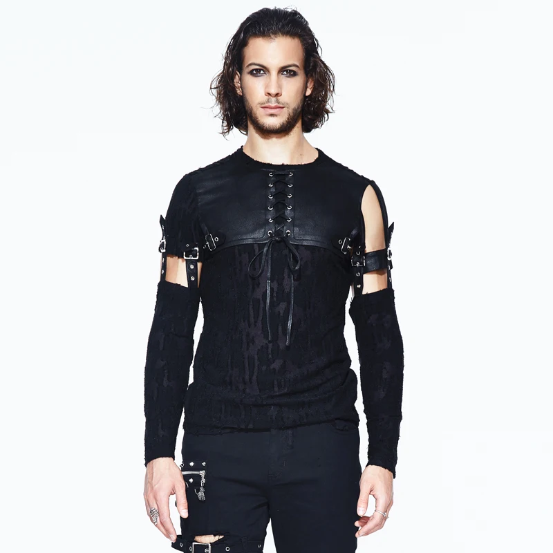 Punk Men's Long Sleeves T-Shirt Gothic O Neck Black Tee Tops Sleeve Detachable Lace-up Casual Tees
Punk Men's Long Sleeves T-Shirt Gothic O Neck Black Tee Tops Sleeve Detachable Lace-up Casual Tees
