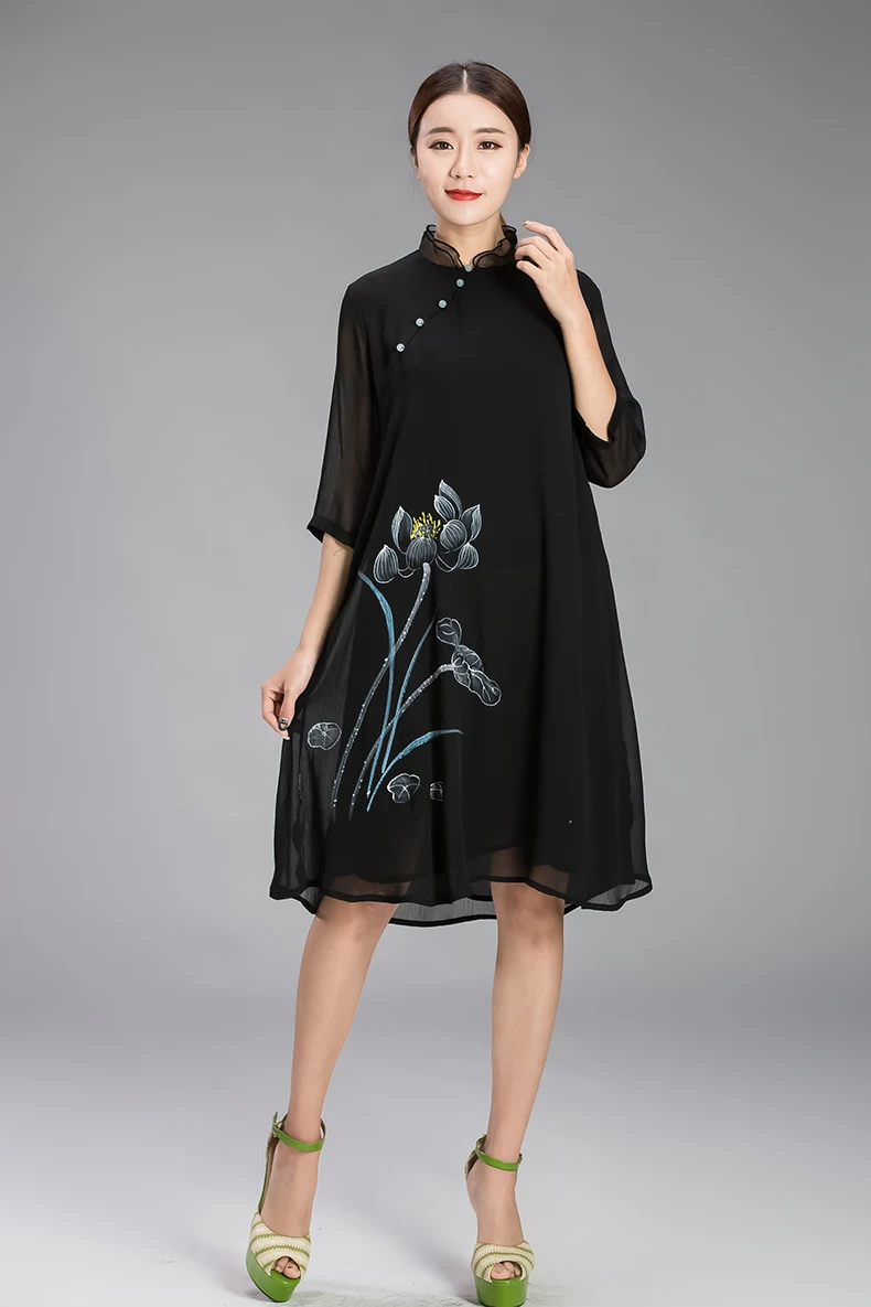 New2017Female Traditional Chinese Style Lotus Hand-painted dress Summer chiffon Dress stand collar plus size vestidos 4XL XXXXXL
New2017Female Traditional Chinese Style Lotus Hand-painted dress Summer chiffon Dress stand collar plus size vestidos 4XL XXXXXL