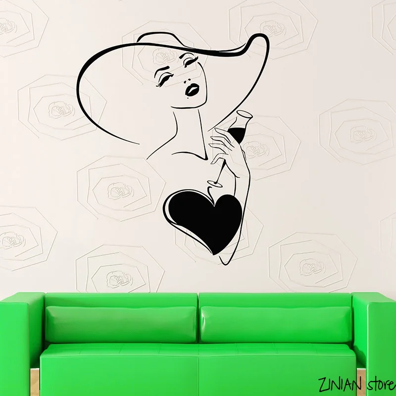 Love Beautiful Sexy Girl Wall Decals in Hat Drink Women Wall Sticker For Party Vinyl Removable Mural Wallpaper For Bedroom H023
Love Beautiful Sexy Girl Wall Decals in Hat Drink Women Wall Sticker For Party Vinyl Removable Mural Wallpaper For Bedroom H023