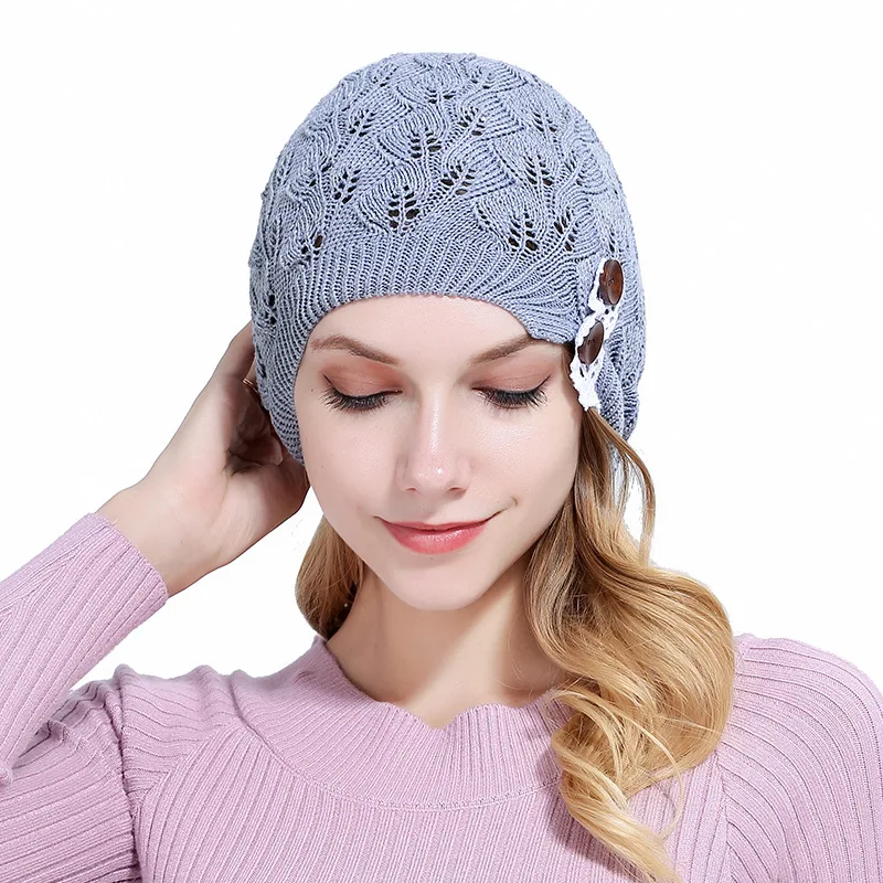 Mingjiebihuo New fashion handsome knit hat leaves lace button warm wool hat female breathable head cap
Mingjiebihuo New fashion handsome knit hat leaves lace button warm wool hat female breathable head cap