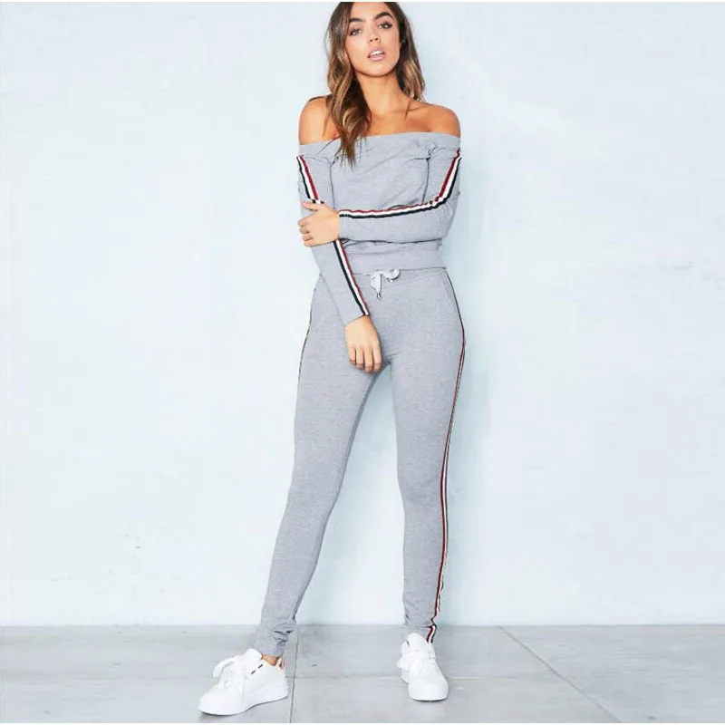 Gray Tracksuit Overalls Autumn 2019 Fashion Casual Slask Neck Striped Skinny Romper Jumpsuit Women 2 Pieces Set WHOLESALE
Gray Tracksuit Overalls Autumn 2019 Fashion Casual Slask Neck Striped Skinny Romper Jumpsuit Women 2 Pieces Set WHOLESALE