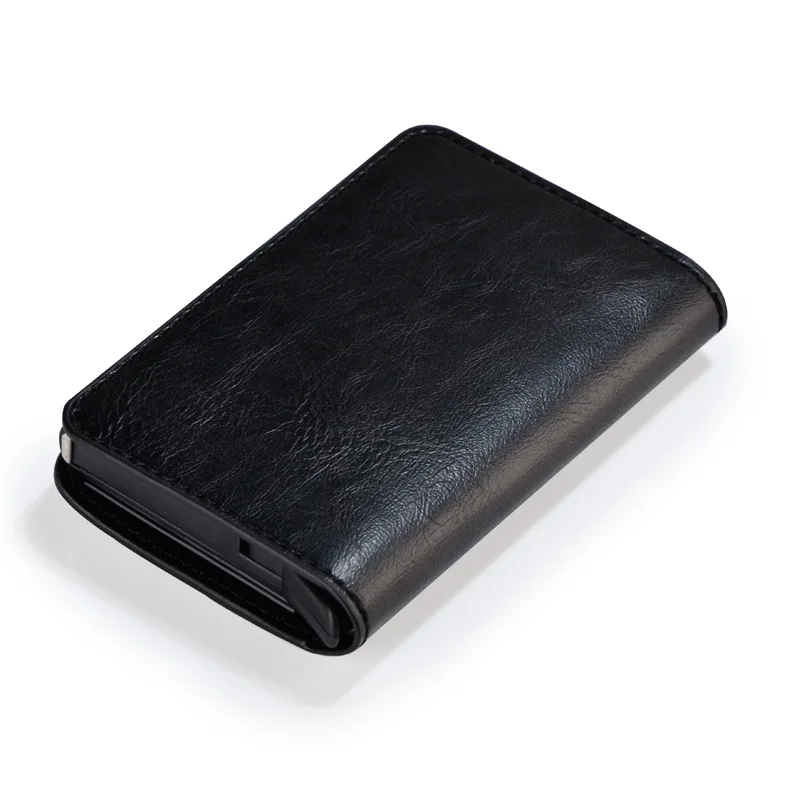 2019 Men And Women Credit Card Holder Short Business Vintage RFID Aluminium Box Crazy Horse PU Leather Slim Travel Wallet Purse | Багаж и