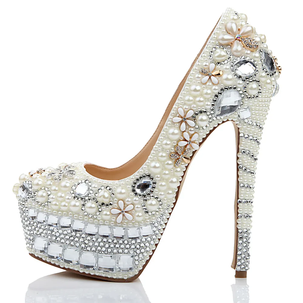 Hot Selling White Pearls Crystal Decoration Pointed Toe Shallow Pumps Sexy Sky High 16cm Heel Slip On Party Shoes Platform Heels
Hot Selling White Pearls Crystal Decoration Pointed Toe Shallow Pumps Sexy Sky High 16cm Heel Slip On Party Shoes Platform Heels