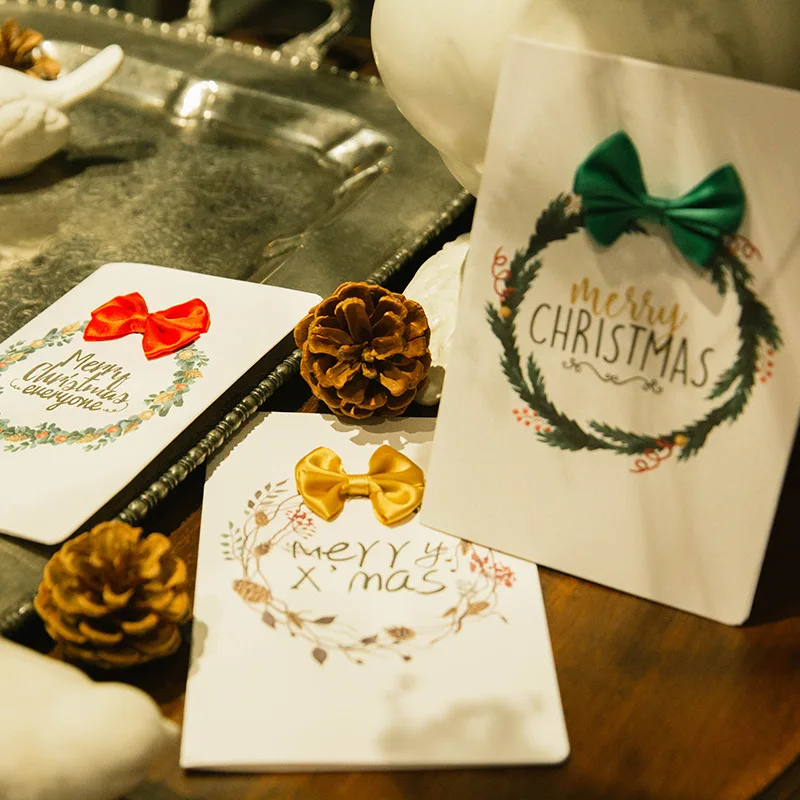 OLOEY Творческий Рождество серии складной подарочная карта Merry лук красный желтый