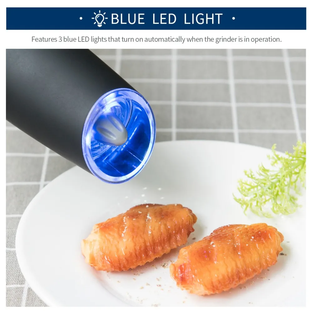 ANHO Automatic Electric Pepper Grinder Salt Mill Muller Meat Seasoning Grind tool Blue LED Light Portable Kitchen Grinding
ANHO Automatic Electric Pepper Grinder Salt Mill Muller Meat Seasoning Grind tool Blue LED Light Portable Kitchen Grinding