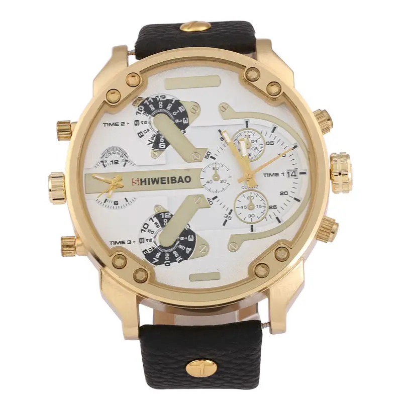Brand Shiweibao Quartz Watches Men Fashion Watch Leather Strap Golden Case Relogio Masculino Dual Time Zones Military Wristwatch | Наручные