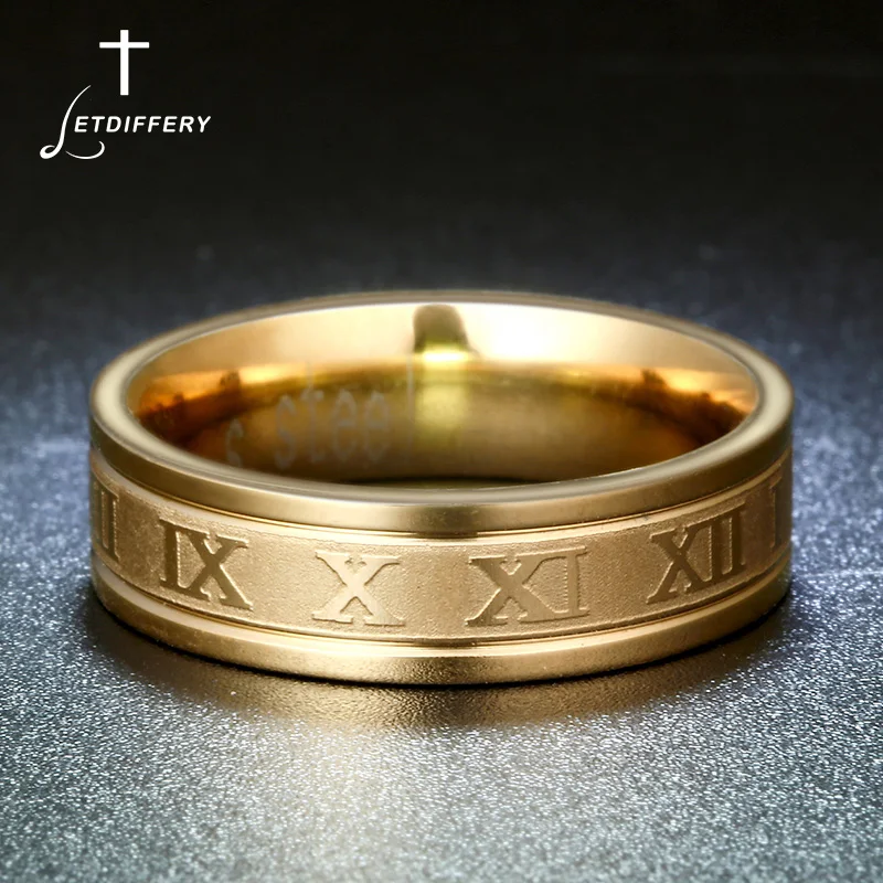 

Letdiffery Gold-Color Roman Numerals Ring Stainless Steel Men Women Biker Ring Bijoux Bague Femme Anillos Mujer