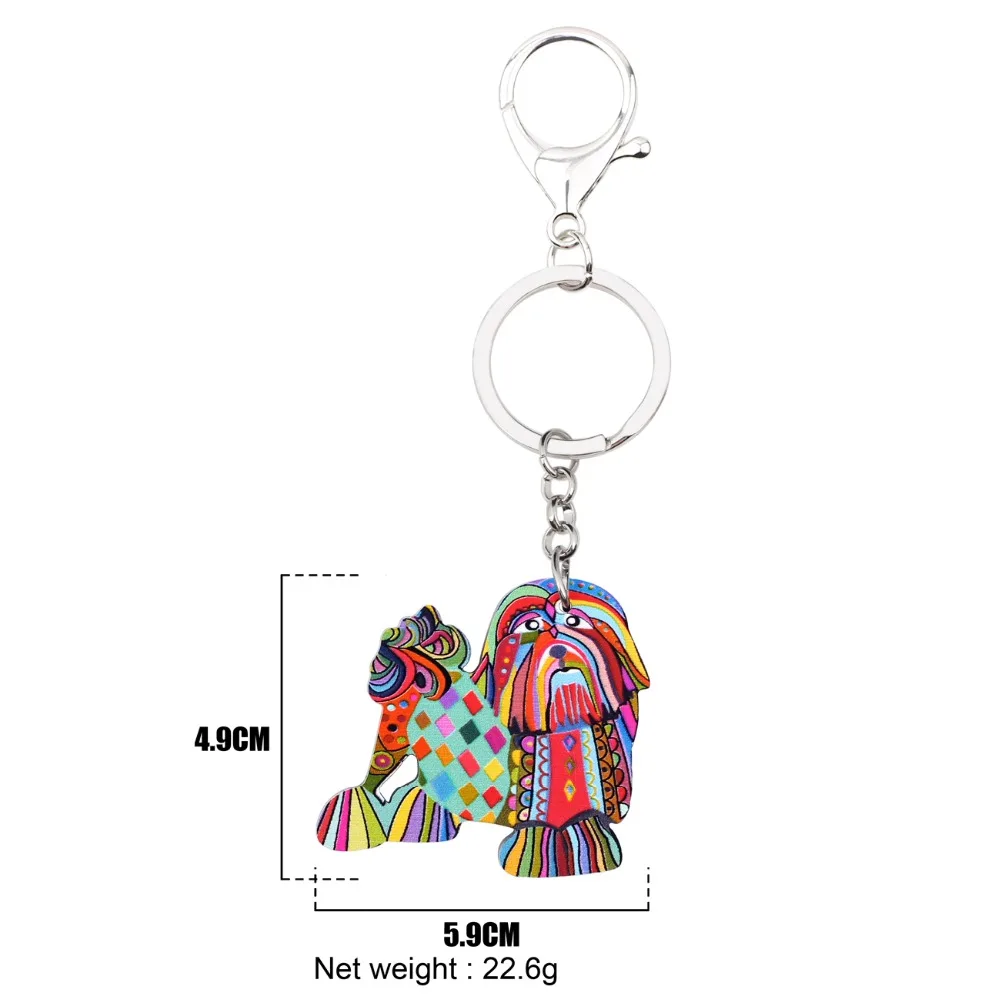 Bonsny Acrylic Cartoon Novelty Shih Tzu Pekingese Dog Key Chains Keyrings For Women Girl Car Handbag Wallet Charms Gift Bulk | Украшения и
