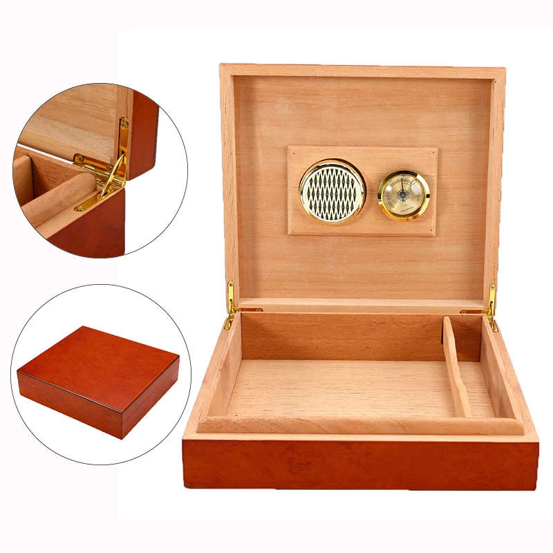Wood Cigar Humidor Humidifier Wooden Brown Cedar Lined Cigar Humidor with Hygrometer Box Case Moisture Meter Moisturizing Device
Wood Cigar Humidor Humidifier Wooden Brown Cedar Lined Cigar Humidor with Hygrometer Box Case Moisture Meter Moisturizing Device