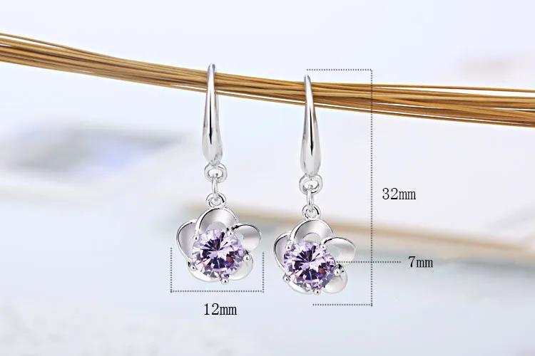 Hot Sale Promotion 2018 New Fashion Flower Desgin Shiny Zircon 925 Sterling Silver Drop Earrings for Women Jewelry Gift | Украшения и