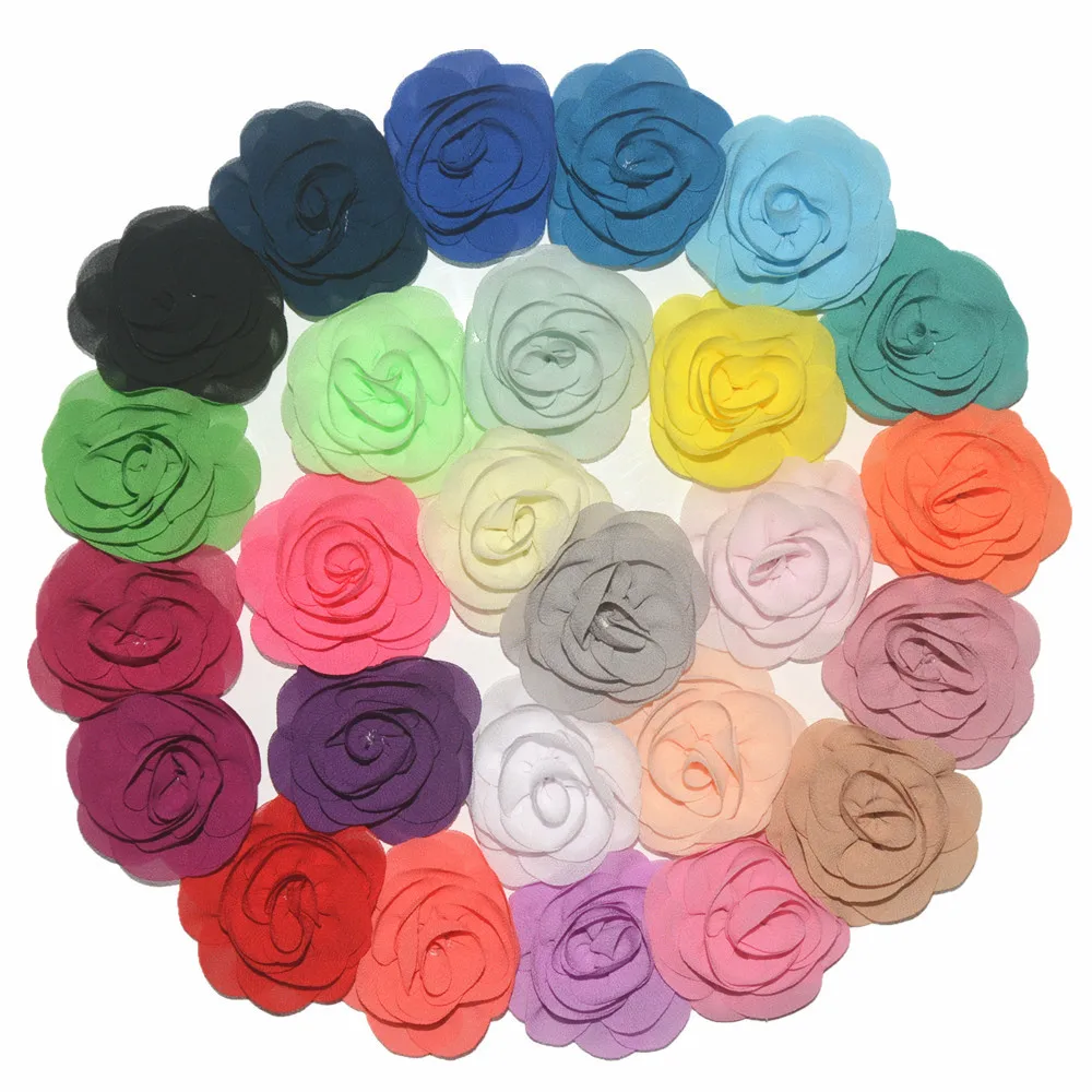 

100pc/lot 2.4 inch Fabric Chiffon Rosette Flowers DIY Boutique Blossom Hair Flower Without Clips Girl Headband Accessories