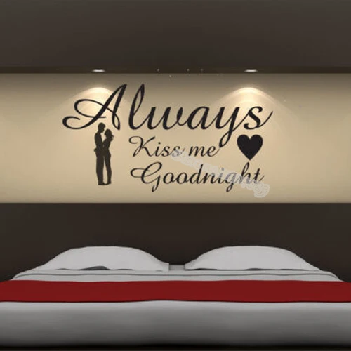 Наклейка на стену с надписью Always Kiss Me Good night в виде сердца пара обнимающая
