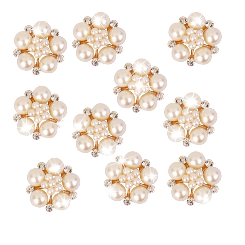 

5pcs/lot Flower Pearls Rhinestones Buttons Metal Wedding Invitations Decorate Button Trinket Hair Flower Center Accessories