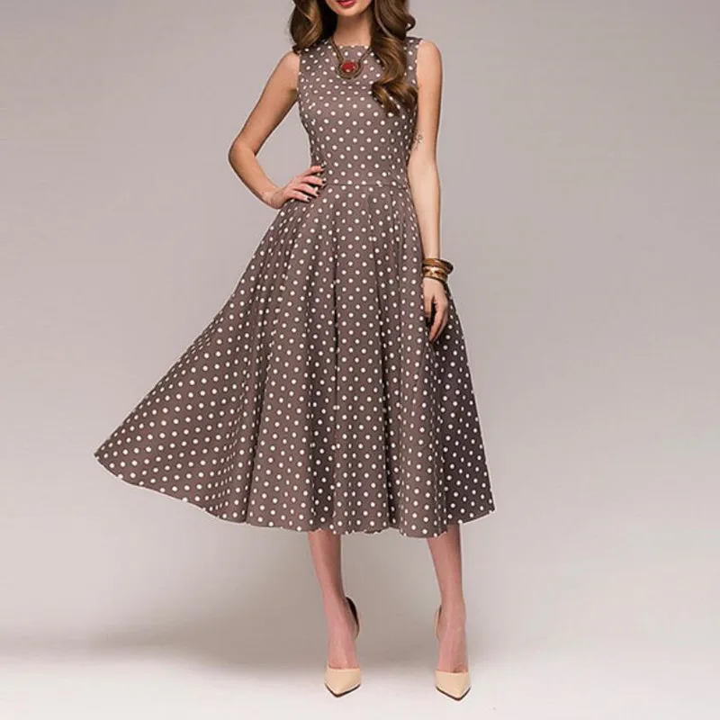 Women Vintage dress Summer New sleeveless O-neck elegant thin dot printing Mid-Calf casual dress
Women Vintage dress Summer New sleeveless O-neck elegant thin dot printing Mid-Calf casual dress