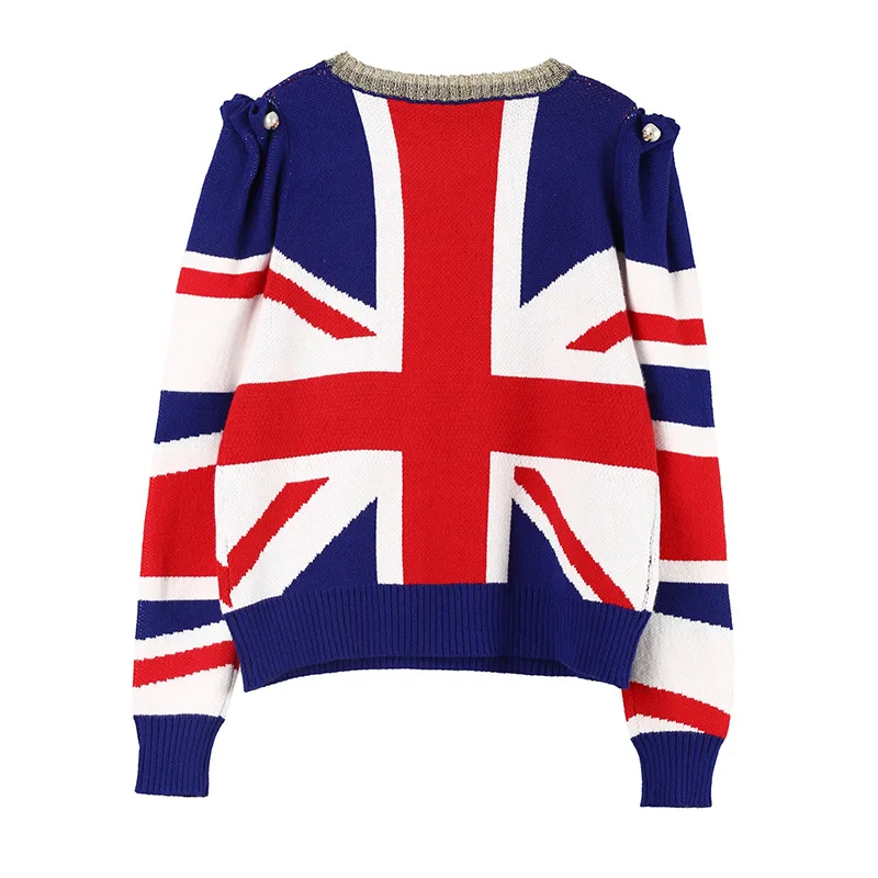 Nice Runway Designer Pullover Bright Color Sweater Women British Flag Jacquard Jersey Shrugged Badge pearl Jumper Clothing
Nice Runway Designer Pullover Bright Color Sweater Women British Flag Jacquard Jersey Shrugged Badge pearl Jumper Clothing