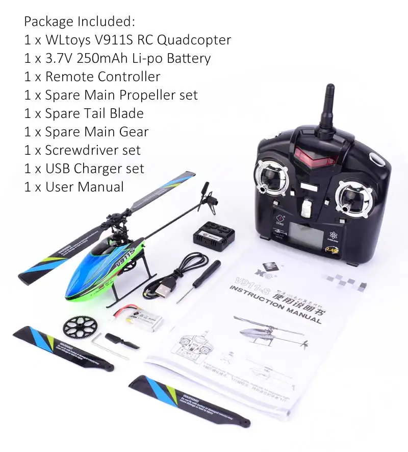 Original WLtoys V911S 2.4G 4CH 6-Aixs Gyro Single Blade Flybarless RC Mini Helicopter
Original WLtoys V911S 2.4G 4CH 6-Aixs Gyro Single Blade Flybarless RC Mini Helicopter