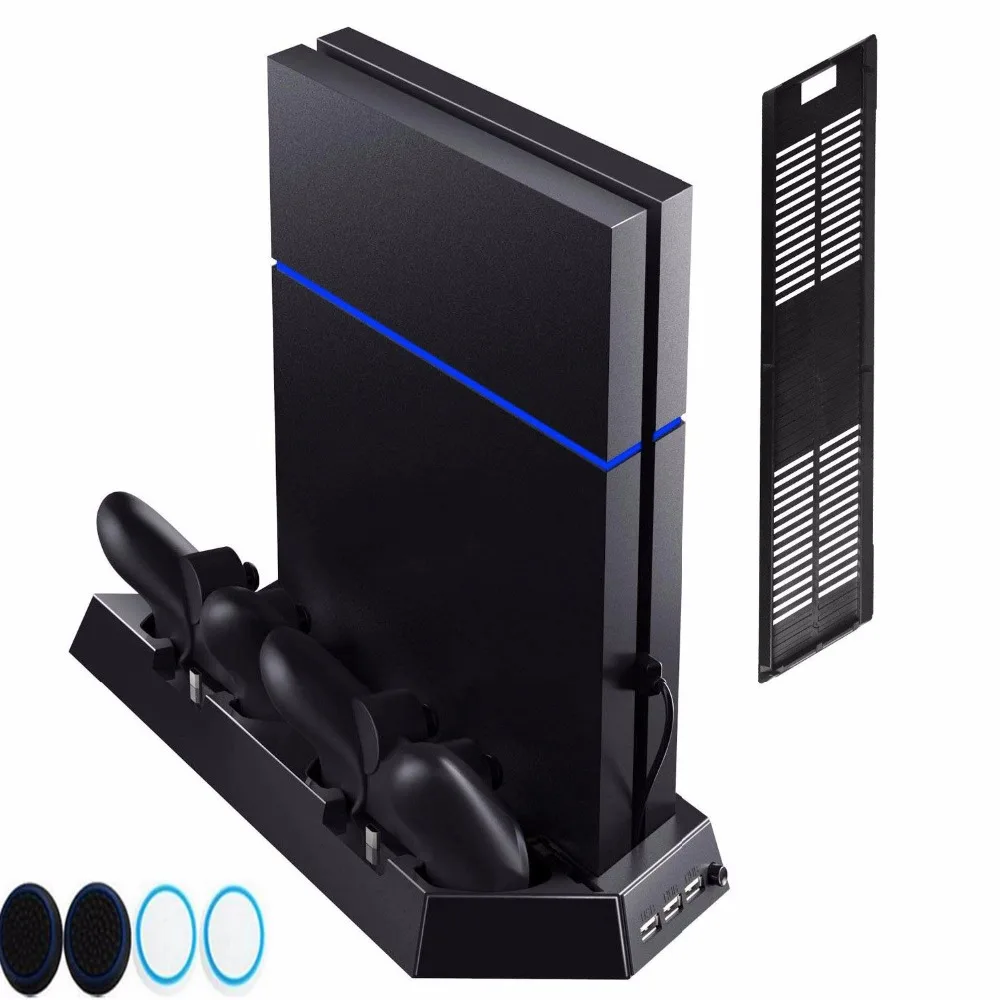 Вертикальная подставка для консолей PlayStation 4, PS4 и PS4 Slim с охлаждающим вентилятором, зарядная док-станция с 4 колпачками usb-хаб
Вертикальная подставка для консолей PlayStation 4, PS4 и PS4 Slim с охлаждающим вентилятором, зарядная док-станция с 4 колпачками usb-хаб