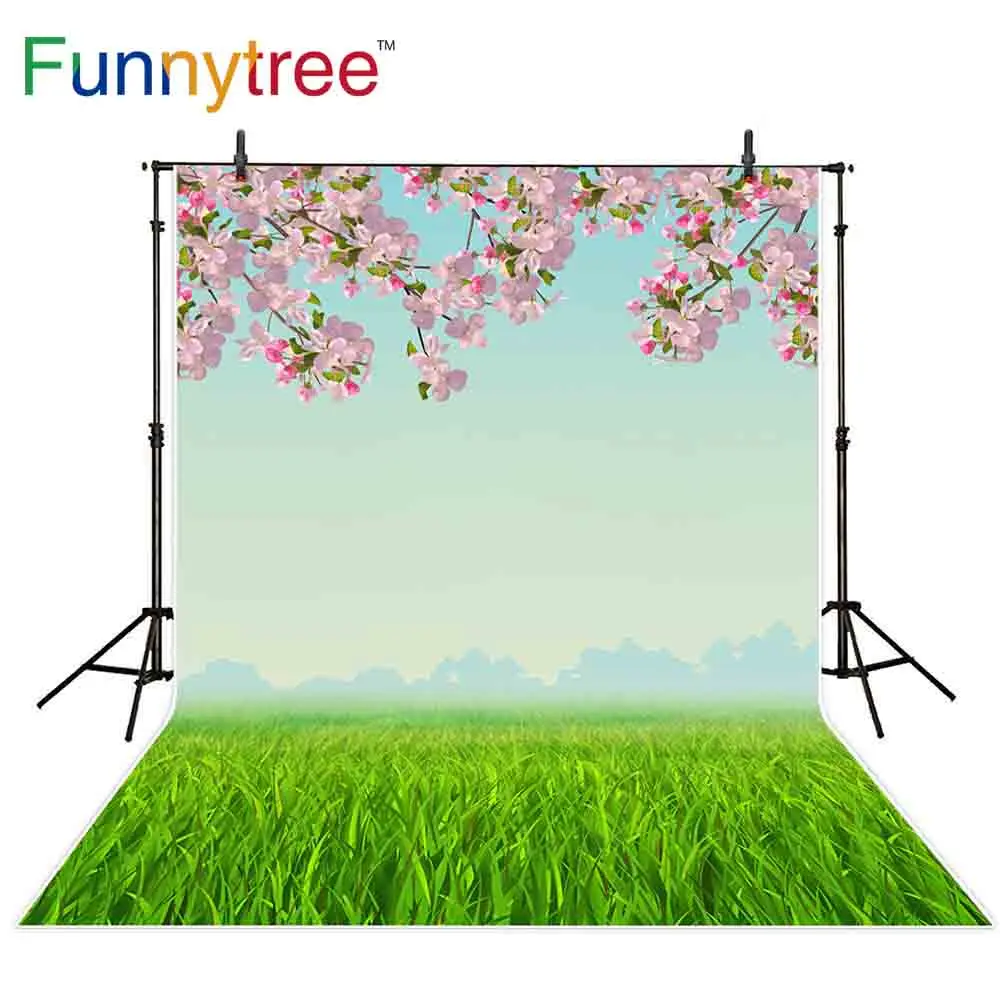 Фон Funnytree для фотостудии с зеленой травой весенний цветок Профессиональный фон