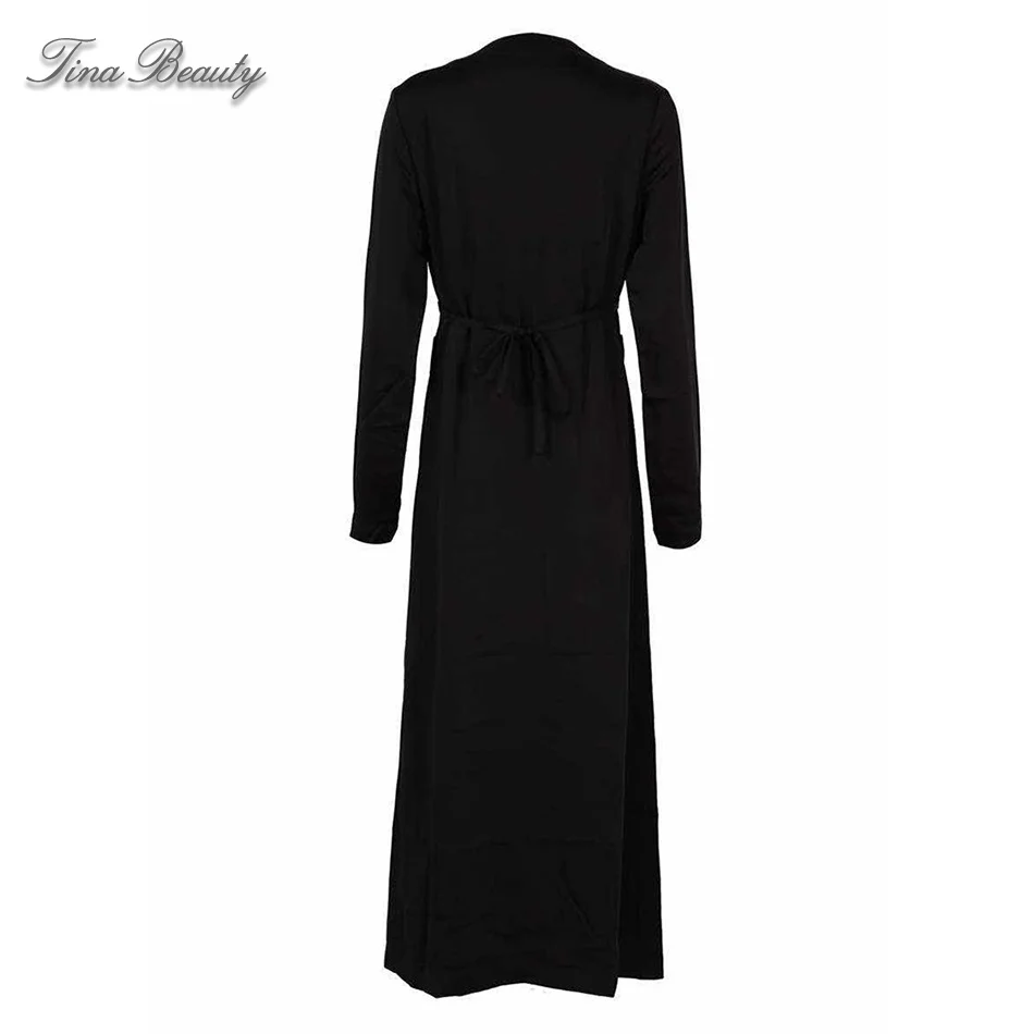 Tina Beauty Black V Neck Long Sleeve Sashes Maxi Bodycon Dress Womens High Quality Smooth Silky Long Dress Vestidos Verano 2019
Tina Beauty Black V Neck Long Sleeve Sashes Maxi Bodycon Dress Womens High Quality Smooth Silky Long Dress Vestidos Verano 2019