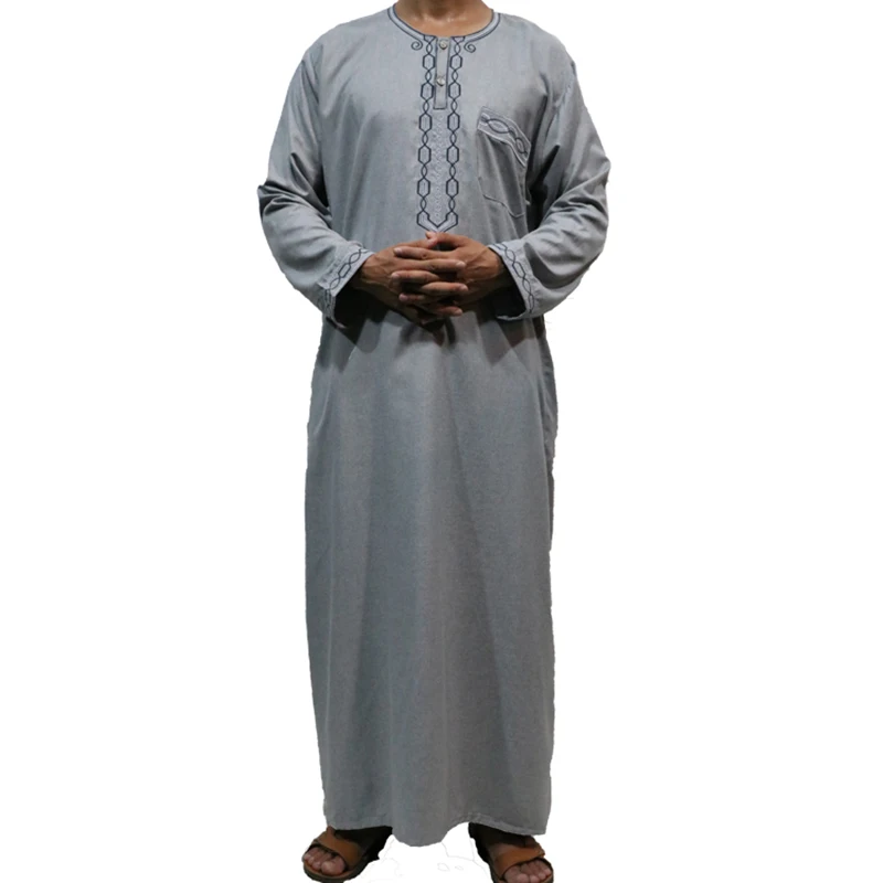 2019 Men's Round Neck Long Sleeve Solid Saudi Arab Thobe Islamic Muslim Dubai Robe | Тематическая одежда и униформа