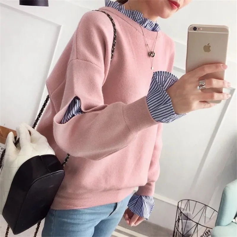 2017 New women's autumn winter fake two pieces pullovers sweater female women round neck loose knit sweaters 4 colors
2017 New women's autumn winter fake two pieces pullovers sweater female women round neck loose knit sweaters 4 colors