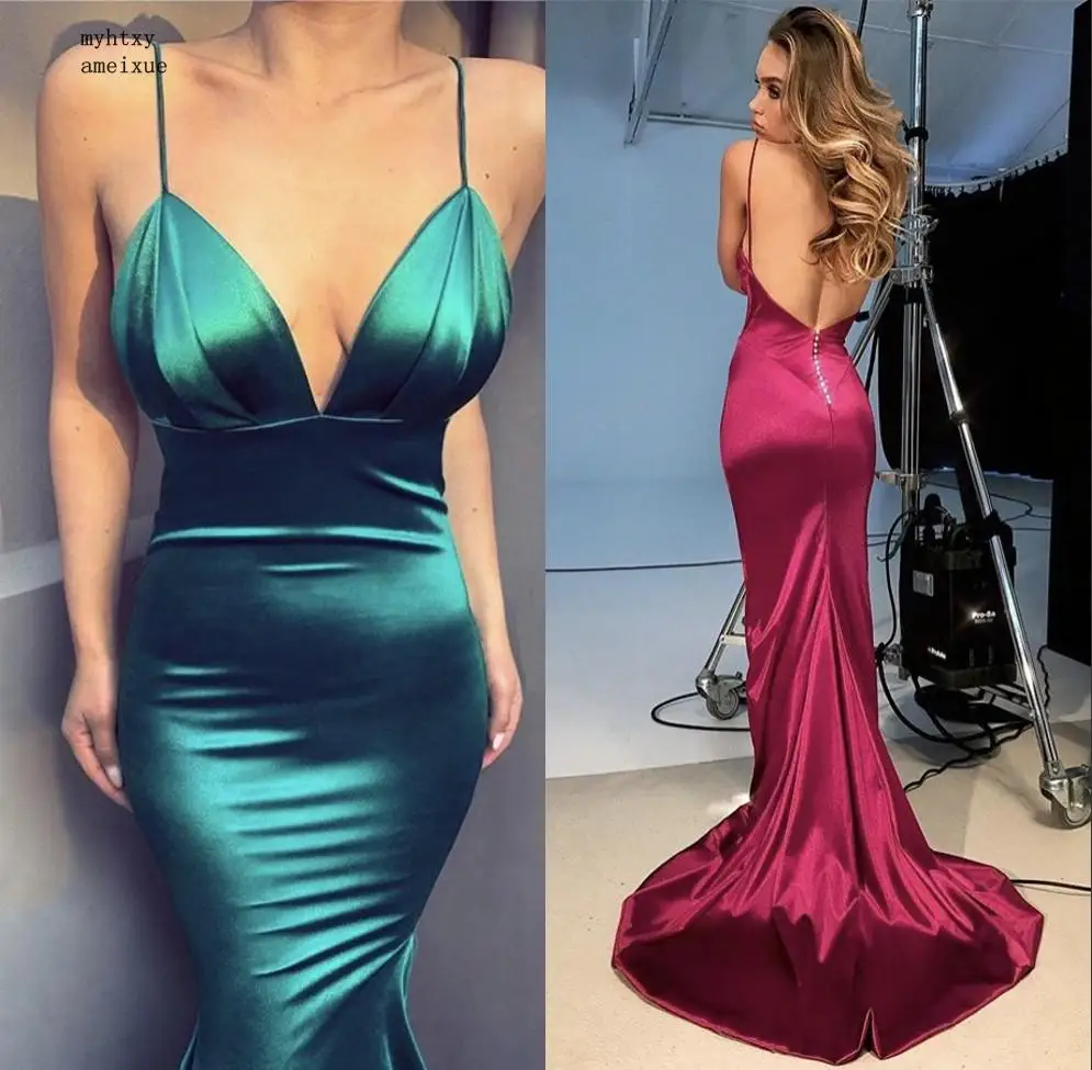 Sexy V-neck Spaghetti Straps Floor Length Silk Satin Backless Evening Dresses Vestidos De Cheap Mother Of The Bride Dresses
Sexy V-neck Spaghetti Straps Floor Length Silk Satin Backless Evening Dresses Vestidos De Cheap Mother Of The Bride Dresses