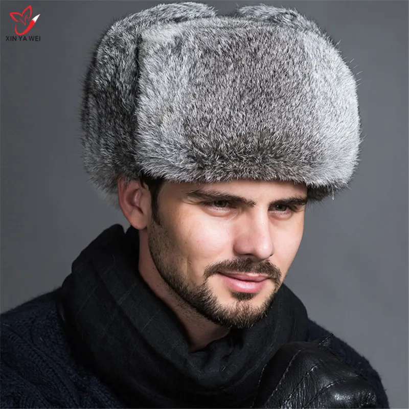 Русская Мужская теплая меховая шапка-бомбер мужские однотонные плотные