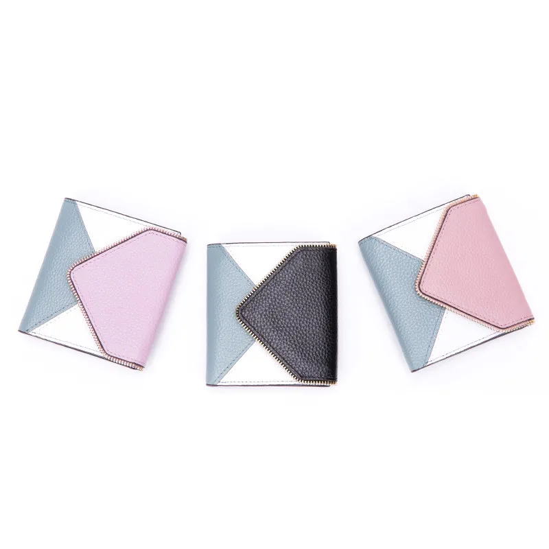 Cartera corta de cuero para mujer carteras diseminador металлические Mini Color caramelo cartera | Багаж и сумки