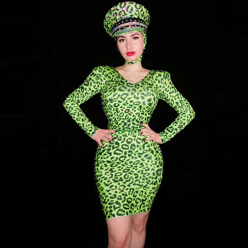 Women Sexy Green Leopard Spandex Stretch Dress Birthday Party Women Singer Nightclub Dance Outfit One-piece Skinny Dress DJ1024
Women Sexy Green Leopard Spandex Stretch Dress Birthday Party Women Singer Nightclub Dance Outfit One-piece Skinny Dress DJ1024