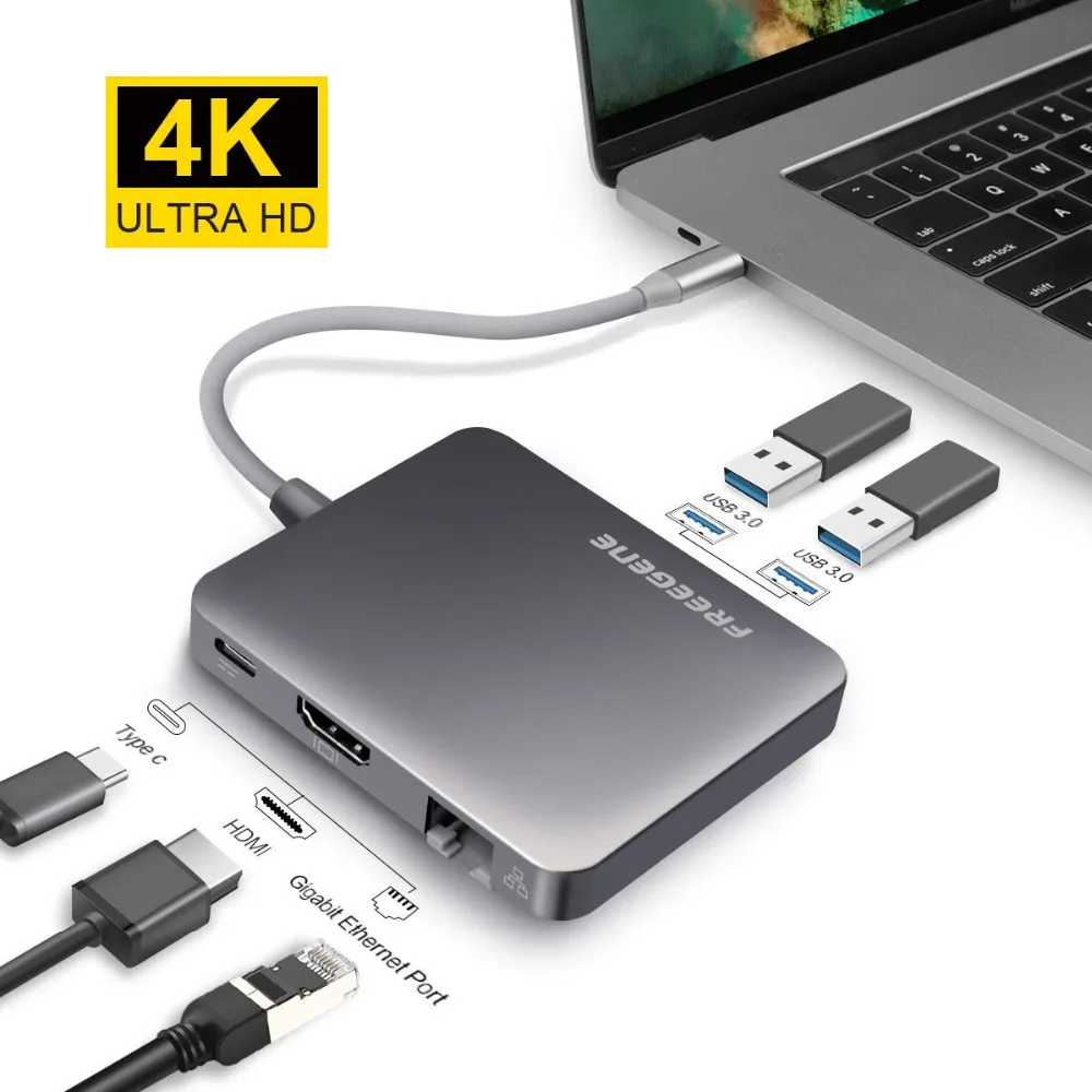 USB концентратор FREEGENE C 4K HDMI Ethernet RJ45 Thunderbolt 3 адаптер для MacBook Pro 13 15 / Huawei P20 Type 0