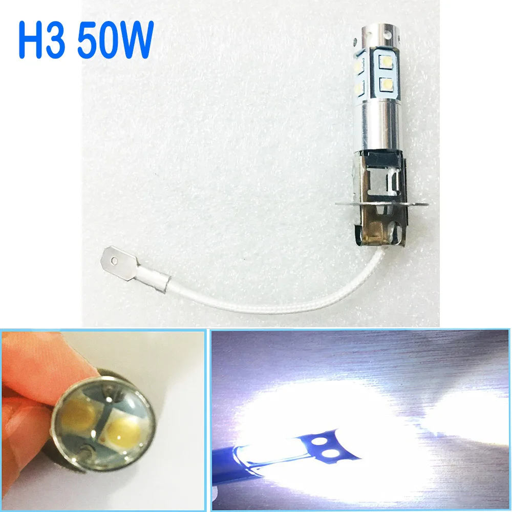 

H3 50W Cool White 6500K LED Car Light Bulb 12V 10 LEDs Bulbs Fog Lamps Tail Driving DRL Daytime Running Lights Auto Lamp