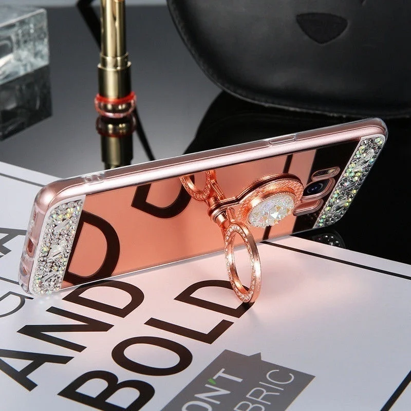 Чехол с бриллиантами розового золота для iPhone X XR XS 11 Pro Max 7 8 Plus зеркальный