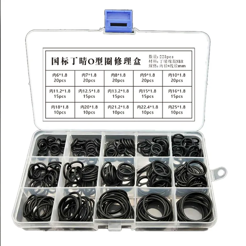 225pcs/lot black NBR rubber O-ring classification washer gasket sealing O-ring assembly in 15 sizes with plastic Box 
225pcs/lot black NBR rubber O-ring classification washer gasket sealing O-ring assembly in 15 sizes with plastic Box
