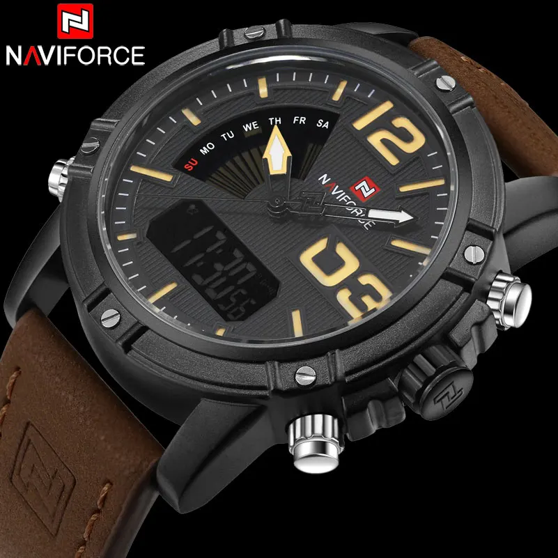 NAVIFORCE Brand Leather Quartz Watch Men LED Digital Watch Dual Wristwatches montre homme relogio masculino
NAVIFORCE Brand Leather Quartz Watch Men LED Digital Watch Dual Wristwatches montre homme relogio masculino