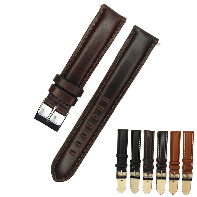

Italian Genuine Leather Watch Band 16mm 18mm Watchband Dark Brown Light Brown Black Watch Strap For Hour with Spring Bar Buckle