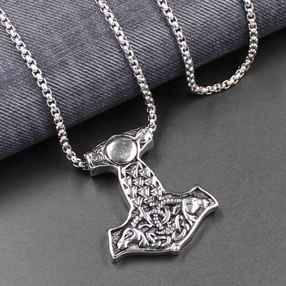 Kakee Retro Amulet Goat Animal Viking Punk Pendant Stainless Steel Rock Vintage Biker Thor's Hammer Necklace for Men Jewelry | Украшения