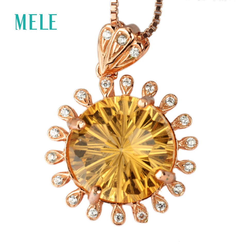 MELE Natural citrine silver pendant, round 12mm, deep yellow color, firework cutting craftsman, best choice for gift
MELE Natural citrine silver pendant, round 12mm, deep yellow color, firework cutting craftsman, best choice for gift