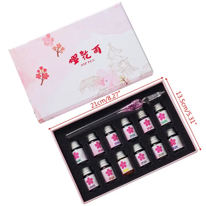 13Pcs/Set Cherry Blossom Rain Bottled Dip Glass Pen Ink With Fountain Dip Writing Signature Pen Art Supplies Gifts
13Pcs/Set Cherry Blossom Rain Bottled Dip Glass Pen Ink With Fountain Dip Writing Signature Pen Art Supplies Gifts